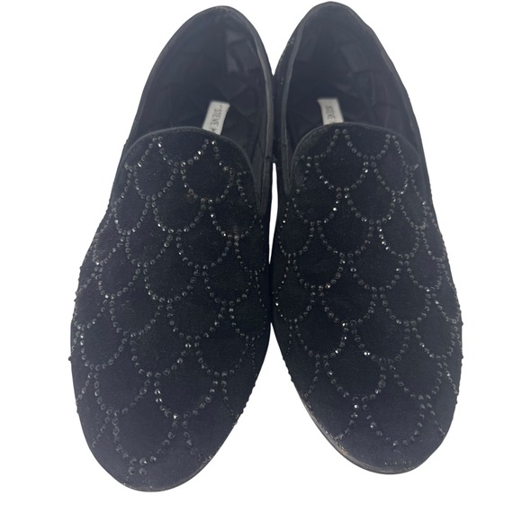 Steve Madden Triton Mens 12 Black Velvet Rhinestone Scalloped Loafers Shoes main image 8